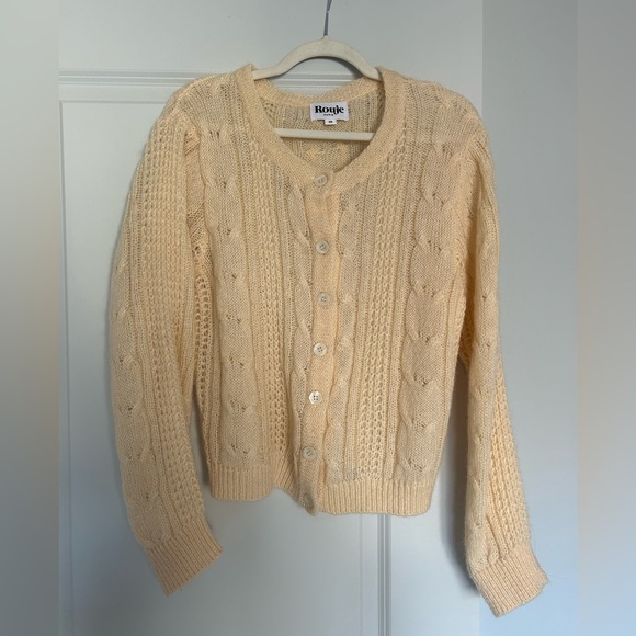 Rouje butter yellow cable knit cardigan, no damage, size FR 38, fit small/med - Picture 1 of 5